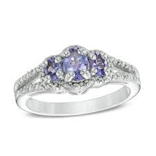 Oval Tanzanite And Diamond Accent Three Stone Frame Ring In Sterling Silver Size 7