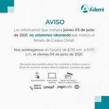 Calendario completo con todas las fechas patrias de la argentina. Banco Ademi Aviso Manana Jueves 03 De Junio De 2021 Facebook