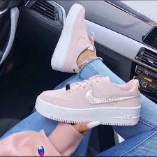 Nike Air Force 1 Sage Low Hand Customized Swarovski Crystals Etsy In 2020 Nike Air Shoes Beige Shoes Custom Nike Shoes