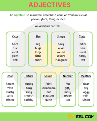Adjective Definition Rules And Examples Of Adjectives In English Grammar 7 E S L English Adjectives English Grammar Adjectives