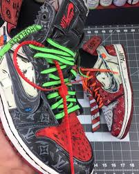 Louis Vuitton X Off White X Air Jordan 1 Customs Mens Behind The Scenes By Feelgoodthreads In 2020 Custom Nike Shoes Cartoon Shoes Designer Sneakers Mens