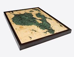 sebago lake wood carved topographic depth chart map