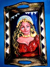 فن شعبي مصري من لوحاتي في صينيه خشب شروق رشاد Egyptian Popular Art My Painting On Wood Shrouk Rashad Egyptian Art Popular Art Starbucks Art