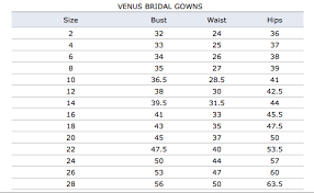 Venus Size Chart 7th Avenue Fashions