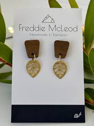 Wooden stud with charm earrings by Freddie McLeod Tasmania