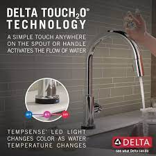 The problem i find with mine is that guests touch push the handle up to turn it on, and then it turns on and shuts off. Single Handle Pull Down Kitchen Faucet With Touch2o Technology 9159t Dst Delta Faucet