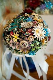 Diy Brooch Bouquet Vintage And Modern Brooches And Costume Jewelry Wrapped In A Piece Of My Mother S Wedd Steampunk Wedding Brooch Bouquet Diy Jeweled Bouquet