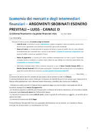 Gli intermediari finanziari trasmettono alla banca d'italia il proprio bilancio d'impresa e, ove redatto, il bilancio consolidato. Economia Dei Mercati E Degli Intermediari Finanziari Previtali Luiss Canale D Argomenti Sbobinati Esonero Docsity