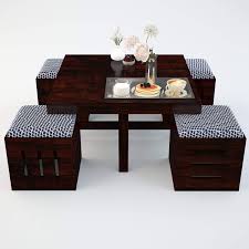 A table is the integral part of our homes, whether it's a side table, breakfast table, dining table, or a study table. Santosha Decor Teapoy Design Contemporary Coffee Table With 4 Stools And Cushions Sheesham Wood Lacquered Mahogany Finish Red Buy Online In Bermuda At Bermuda Desertcart Com Productid 115552335