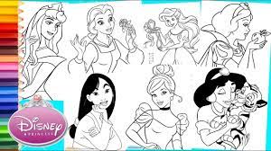 Coloring page aladdin (2019) jasmine. Disney Princess Compilation Ariel Cinderella Jasmine Mulan Belle And More Coloring Pages For Kids Youtube