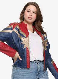 Her Universe Marvel Captain Marvel Star Girls Faux Leather Jacket Plus Size Marvel Merchandise Captain Marvel Costume Faux Leather Jackets