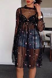 Melidress Flower Embroidery See Through Black Dress Fashion Clothes For Women Clothes