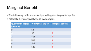 There's no formula that can be plugged into that will account for that. Discussion Session 2 Marginal Benefit The Following Table Shows Abby S Willingness To Pay For Apples Calculate Her Marginal Benefit From Apples Quantity Ppt Download
