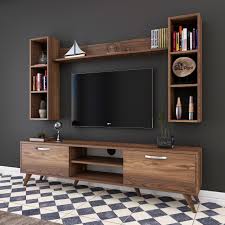 rani mobilya a9 duvar rafli kitaplikli tv unitesi duvara monte dolapli modern ayakli sehpasi ceviz m5