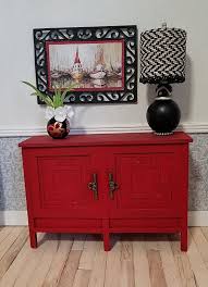 Miniature Red Console Table Console Table Buffet Table Hallway Table Tv Stand Cabinet Doll Red Console Table Handmade Furniture Dollhouse Furniture