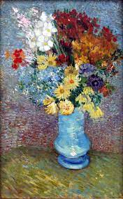 Van gogh's paintings of sunflowers are among his most famous. File Van Gogh Flowers In A Blue Vase June 1887 Jpg Wikimedia Commons