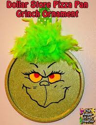 Dollar Store Pizza Pan Grinch Ornament The Keeper Of The Cheerios Grinch Christmas Decorations Grinch Ornaments Grinch Crafts