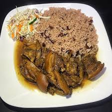 Stew Pork Served With Rice And Peas And Veg Call 8266153 To Place Your Order Jenskitchen Lunchatjens Dinner Jamaican Rice And Peas Jamaican Cuisine Pork