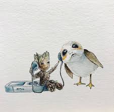 Groot From Guardians Of The Galaxy And Star Wars Porg Star Wars Art Star Wars Baby Guardians Of The Galaxy
