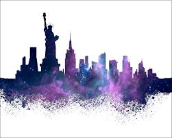 New york city skyline under blue sky, nyc, downtown, statue of liberty. New York Painting Simple Painting Inspired