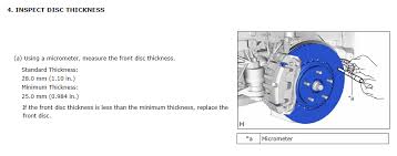 Measuring the brake rotors outside diameter. Brake Service Inspection Specification For Rotor Pad Thickness Toyota Nation Forum
