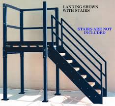 15 inch (2) 25 inch (3) 29 inch (1) Prefabricated Stair Landings Exit Right Prefabricated Stair Landings Heavy Duty Structural Steel Platforms Bolt Together Assembly Osha