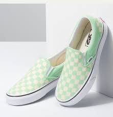 Black And True White Checkered Vans Green Ash True White Checkerboard Classic Slip On Vans Green Vans Cute Vans Vans Slip On