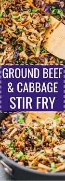 This Is A Super Fast And Easy Stir Fry Dinner With Ground Beef Cabbage Carrots And Scallions R Ground Beef And Cabbage Meat Dinners Dinner With Ground Beef