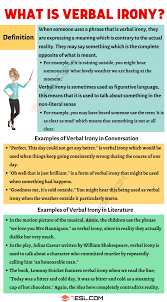 Verbal Irony Definition And Useful Examples In Conversation Literature 7 E S L English Writing Skills Writing Words Book Writing Tips