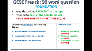 Gcse French Exam Skills 90 Word Writing Foundation Topic Holidays Youtube