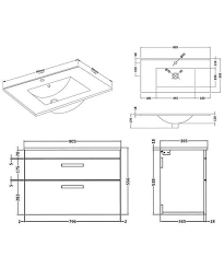 Nuie Premier Athena 800mm 2 Drawer Wall Hung Cabinet With Basin 2 Bathroom Construction Drawers Wall Hung Vanity