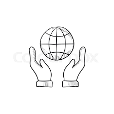 Draw two diagonal, parallel curved lines. Two Hands Holding Globe Vector Sketch Stock Vector Colourbox