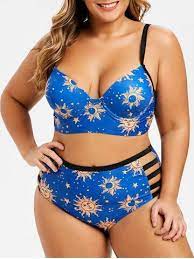 Plus Size Sun And Star Push Up Ladder Cutout Bikini Swimsuit