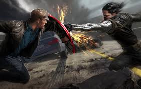 Chris evans put a ton of passion and heart into his tenure as captain america, playing steve rogers in a slew of. Wallpaper Battle Art Sparks Blow Battle Shield Comic Captain America Fan Art Steve Rogers The First Avenger The Other War Captain America The Winter Soldier Winter Soldier Bucky Barnes Images For Desktop