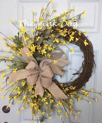 Yellow Forsythia Wreath Spring Forsythia Wreath Etsy Door Wreaths Diy Spring Door Wreaths Spring Wreath