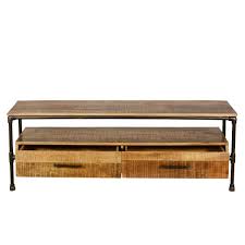 Mango wood is valued both for the wide variety of grain patterns it exhibits as well as the range of colors in which it comes, from blond to dark brown with flashes of pink, light green or tan. Holt Industrial Iron Pipe Mango Wood 2 Drawer Tv Media Stand