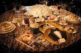All you need is your outfit and since you are the host you can wear the most fabulous frock ever! Golden Accented Oscar Themed Party Table Decor Movie Awards Party Table Decorations Hollywood Theme