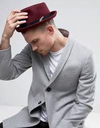 Pork Pie Hat With Feather Band In Burgundy Pork Pie Hat Pork Pie Hats Men Hat Men Outfit