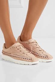 Nike Mayfly Woven Faux Leather Trimmed Faux Suede Sneakers Sand Us10 5 Dress Shoes Womens Suede Sneakers Nike Mayfly Woven
