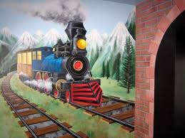 Steam Train And Tunnel Mural Painted In A Bedroom In Brighton Train Decor Mural Boys Room Mural