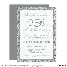 25th Anniversary Surprise Faux Silver Glitter Invitation Zazzle Com Glitter Invitations Silver Glitter Invitations Anniversary Surprise