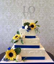 Wedding Cake Sunflowers Roses And Blue Accents Sunflower Wedding Cake Wedding Cake Roses Wedding Cake Toppers