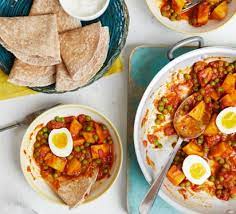 Potato Pea Egg Curry Rotis Recipe In 2020 Bbc Good Food Recipes Family Meals Egg Curry