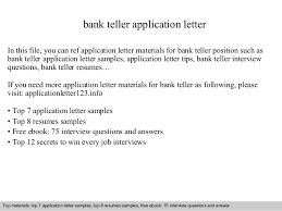 Bank Teller Application Letter