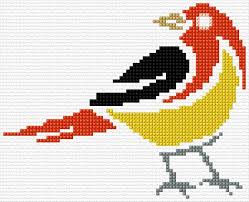 Featured birds include hummingbirds, blue tits, red robins, sparrows, thrush, crows, owls, cuckoos, ducks, flamingoes, peacocks and many wonderful imaginary birds! Ann Logan 10 Free Patterns Online Bird 5095