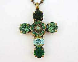 Emerald Green Cross Strazy Ozherele Latun