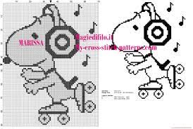 Design by kseniya adonyeva pattern size in stitches: Cross Stitch Pattern Snoopy On Skates Listening To Music Free Cross Stitch Patterns Simple Unique Alphabets Baby