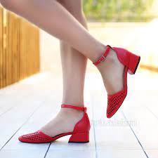 Nemira Kırmızı Kısa Kalın Topuklu Kadın Babet Ayakkabı