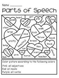 Students Color Picture By Identifying The Parts Of Speech For Each Each Word Nouns Adjectives And Ve Valentines School School Reading Teaching Language Arts