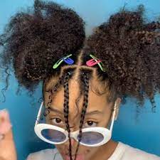 Maya Bailey On Instagram Messy Buns 2 Braids Both With A Ad 1 Maya Bailey On Instag Clip Hairstyles Girls Natural Hairstyles Short Natural Hair Styles